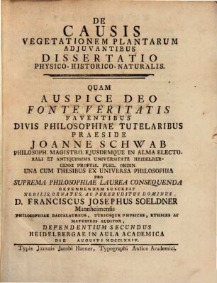 De causis vegetationem plantarum adiuvantibus diss. phys. hist. nat.