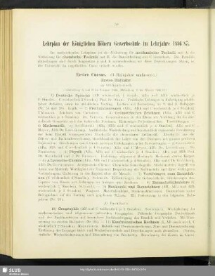 Lehrplan der Königlichen Höhern Gewerbschule im Lehrjahre 1886/87