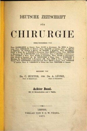 Deutsche Zeitschrift für Chirurgie, 8. 1877