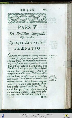 Pars V. De Fructibus Sacrosancti Missae Sacrificii, Ejusque Reverentia.