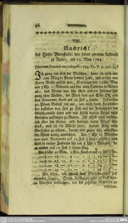 VIII. Nachricht des Herrn Blanchard, von seiner zweyten Luftreise zu Rouen, am 23. May 1784.