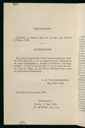 Déclaration. Approbation.