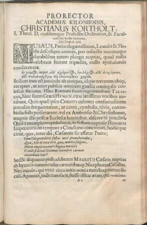 Prorector Academiæ Kiloniensis, Christianus Kortholt [...] Lecturis Sal.