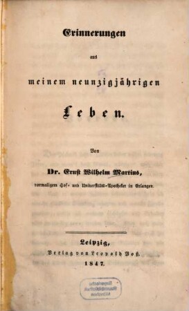 Erinnerungen aus meinem neunzigjährigen Leben