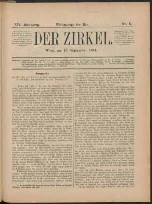 Nr. 9. Wien, am 15. September 1884.