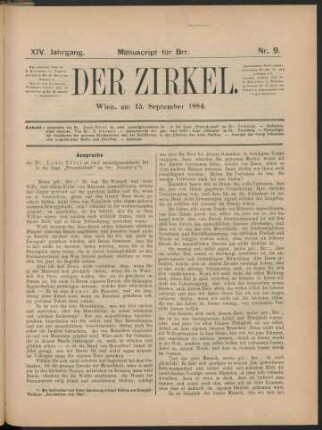 Nr. 9. Wien, am 15. September 1884.