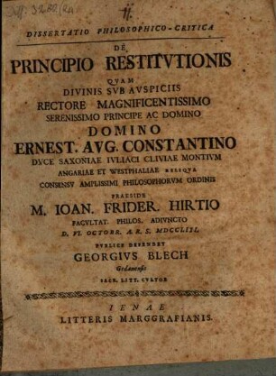 Diss. philos.-crit. de principio restitutionis