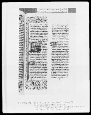 Breviarium Petri Mileti — Initiale F, darin der heilige Laurentius, Folio 317recto