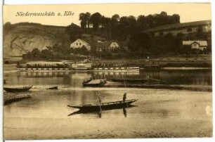 Niedermuschütz. Blick über d. Elbe m. Dampfer Germania und Booten