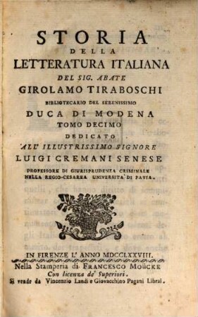 Storia Della Letteratura Italiana. 10