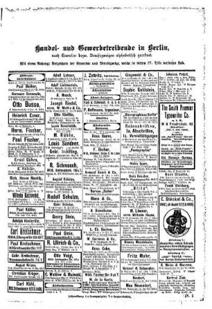 Handel- und Gewerbetreibende in Berlin, nach Erwerbs= bezw. Berufszweigen alphabetisch geordnet