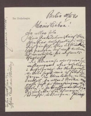 Schreiben von Constantin Fehrenbach, Berlin, an Elisabeth Rosset, Eindrücke von der Rheinreise