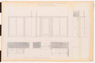 Preußischer Landtag, Berlin Umbau zum »Haus der Flieger«: Akademie für Luftfahrtforschung, Bibliothek Raum 12 (Tür und Wandgestaltung): Ansicht, Schnitte, Grundriss 1:10