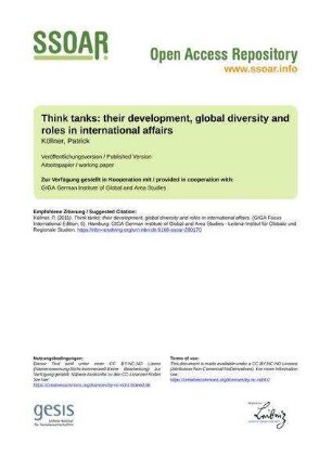 Think tanks: their development, global diversity and roles in international affairs