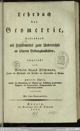 2: Zweiter Theil, welcher die Anwendung der Algebra zur Auflösung geometrischer Aufgaben, die Trigonometrie, Polygonometrie und Cyclometrie enthält