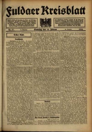 Erste Ausgabe vom Samstag, den 14. Februar 1914.