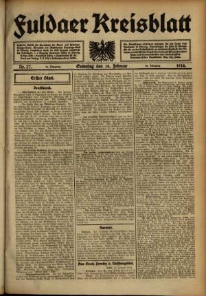 Erste Ausgabe vom Samstag, den 14. Februar 1914.