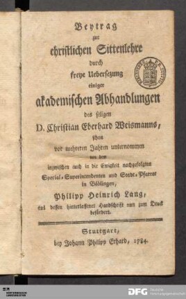 Beytrag zur christlichen Sittenlehre