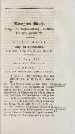 Zweytes Buch. Sorge für Geistesbildung, Sittlichkeit und Humanität