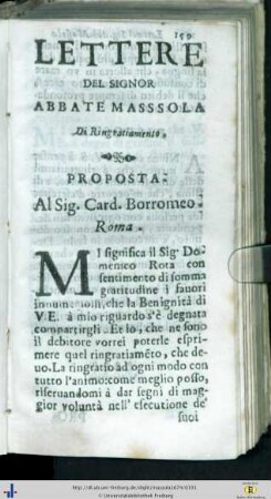 Lettere del Signor Abbate Massola di Ringratiamento.
