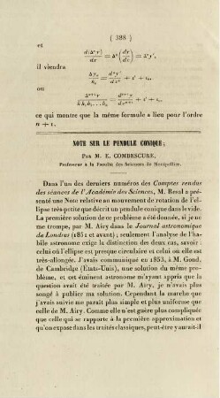 Note sur le pendule conique.