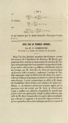 Note sur le pendule conique.