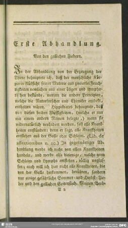 Erste Abhandlung. Von den gallischen Fiebern