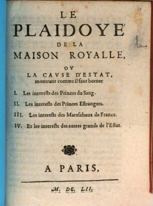 Le Plaidoye de la Maison Royale