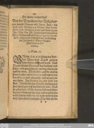 [Die vierte Leichpredigt/ Bey der Begräbnis des Wolgebornen jungen Graven und Herrn Julii.]