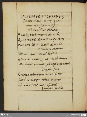 Psalmus Secundus Poenitentialis, [...] Qui est in ordine XXXII.