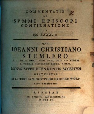 Commentatio de summi episcopi confirmatione, in Psalm. 80, 18.
