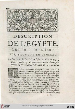 Lettre premiere: Sur l'Égypte en general