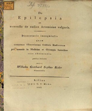 De epilepsia, et nonnulla de radice artemisiae vulgaris