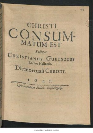 Christi Consummatum Est