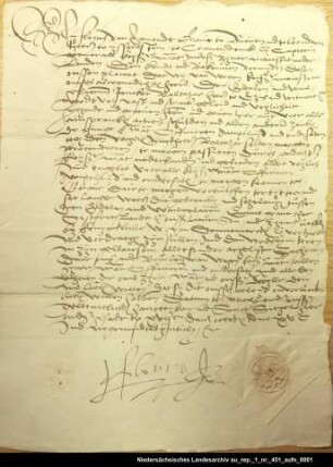 Floris van Egmond Graf von Bueren erteilt dem Junker Balthasar von Esens einen Geleitbrief Ausstellungsort: Utrecht Aufgedrücktes Siegel erhalten; Unterschrift
