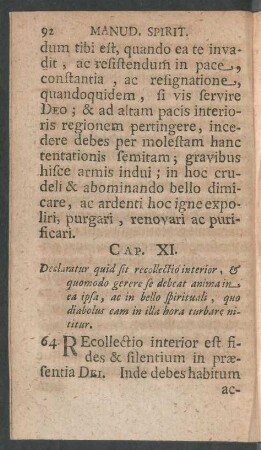 Cap. XI. Declaratur quid sit recollectio interior, & quomodo ...