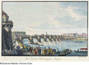 Augustusbrücke mit Gondeln (Die Dresdner Brücke gegen Morgen)