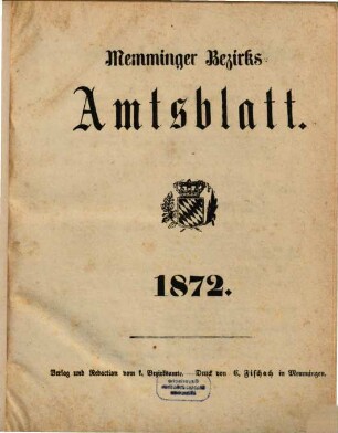 Memminger Bezirksamtsblatt. 1872