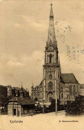 Postkartenalbum mit Motiven von Karlsruhe. "Karlsruhe. St. Bernhardus-Kirche"