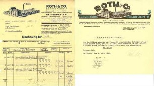 Rechnung und Briefbogen der Schuhfabrik Roth&Co mit Firmenansicht Badstraße 80