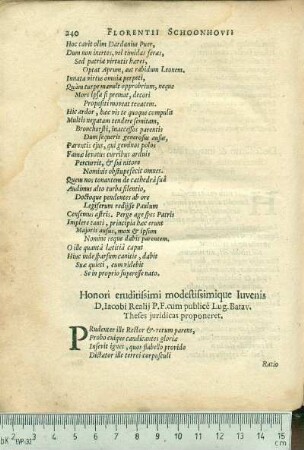 Honori eruditissimi modestissimique Iuvenis D. Iacobi Realij P.F. cum publicè Lug. Batav. Theses juridicas proponeret.