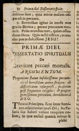 52-91, Dissertatio Spiritualis De Gravitate peccato mortalis.