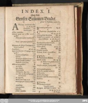 Index. I. Uber den Grossen Susannen-Bruder.
