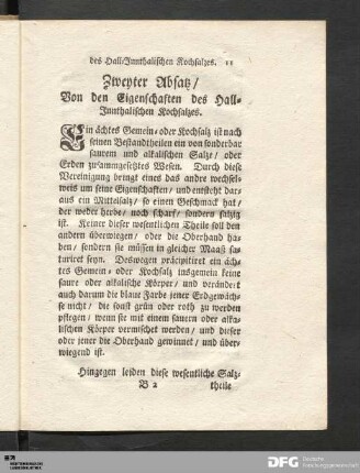 Zweyter Absatz / Von den Eigenschaften des Hall-Innthalischen Kochsalzes.