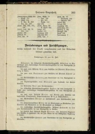 Veränderungen und Berichtigungen, welche während des Drucks vorgekommen und der Redaction bekannt geworden sind