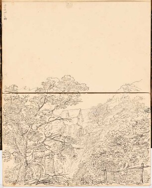 Reiseskizzenbuch 1828: Tal: Perspektivische Ansicht eines Tales mit Mühle