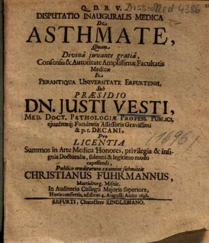 Disputatio Inauguralis Medica De Asthmate