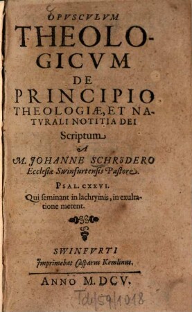 Opusculum theologicum de principio theologiae, et naturali notitia dei