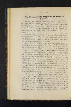 VII. Wirtschaftliche Möglichkeiten Deutsch-Ostafrikas.