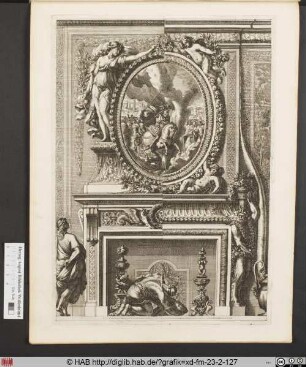 Projet alternatif de cheminées ornées d'un tableau ovale représentant Marcus Curtius se précipitant dans la faille.